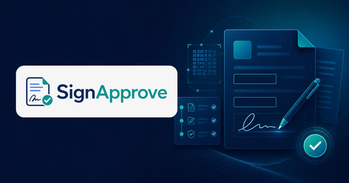 SignApprove document, signature field, and verification workflow illustration